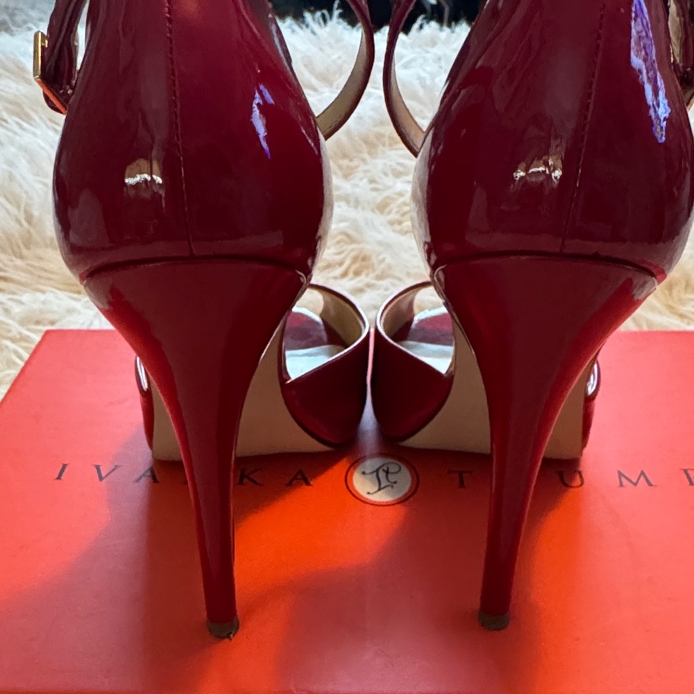 Ivanka Trump Glossy Red Peep-Toe Heels - Picture 4 of 5